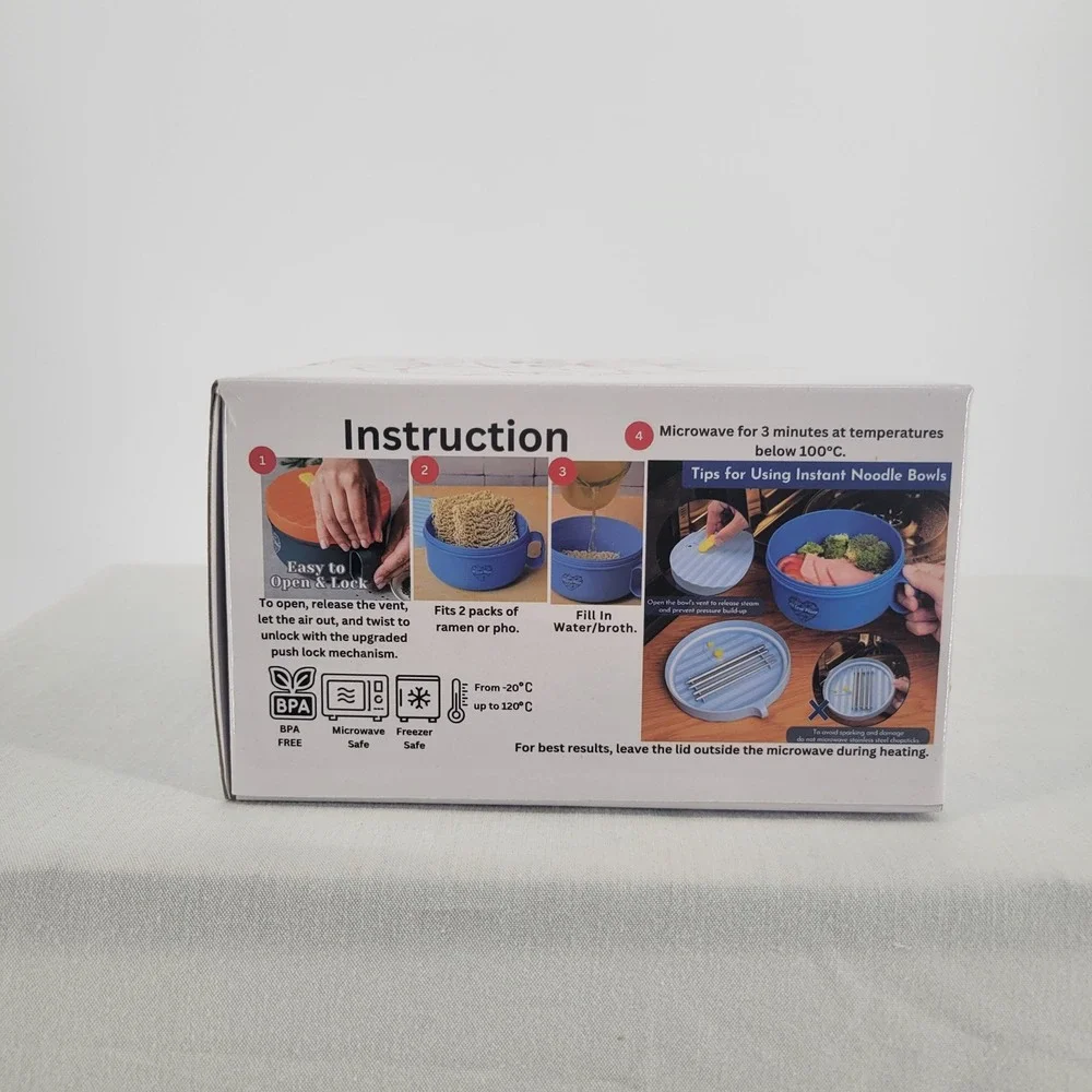 Ai Love‎ Peace 40oz Ramen Noodle Bowl with Lid Chopsticks Spork Microwave Safe